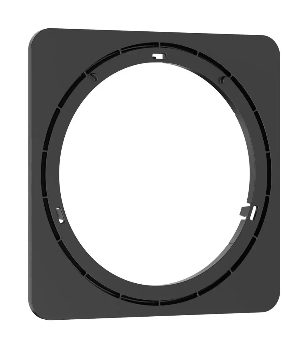 Schwarzer Adapter von Hansgrohe mit quadratischer Form und einem runden inneren Ausschnitt, geeignet zur Montage oder als Verbindungselement.